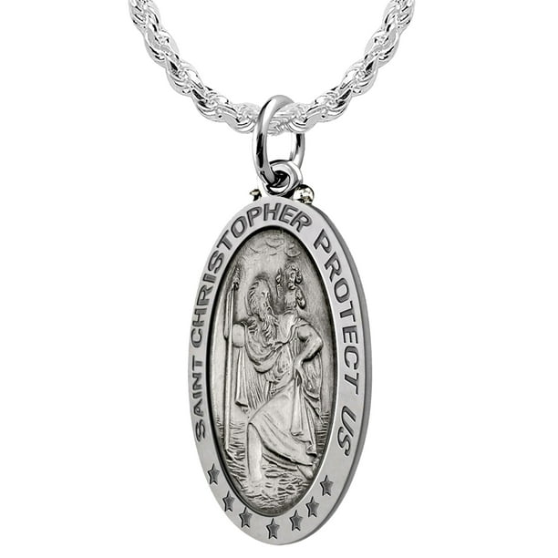 925 Sterling Silver Polished Saint Christopher Medal Charm Pendant 30mm x 21mm 925 Sterling Silver Polished Saint Christopher Medal Charm Pendant 30mm x 21mm